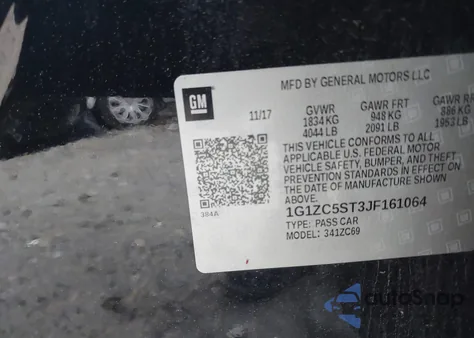 2018 Chevrolet Malibu 1Fl из США, поврежденный, VIN 1G1ZC5ST3JF161064